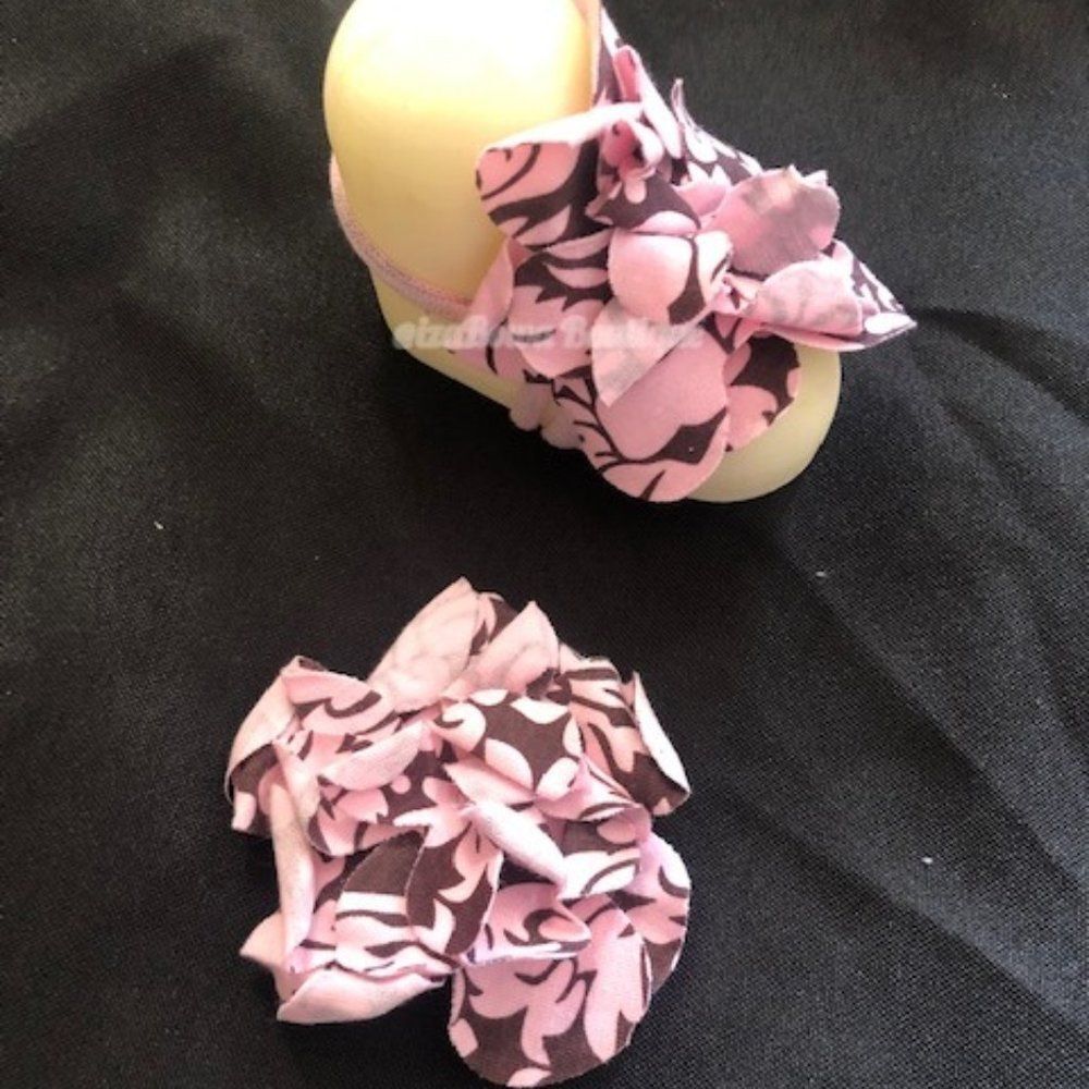 Pink & Brown Design Petal Flower Barefoot Sandal  BFS111  Handmade NWT Boutique